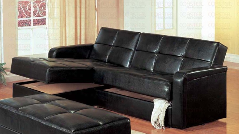 Chaise Storage Sofa Bed With Button Tufted Design In Black Vinyl