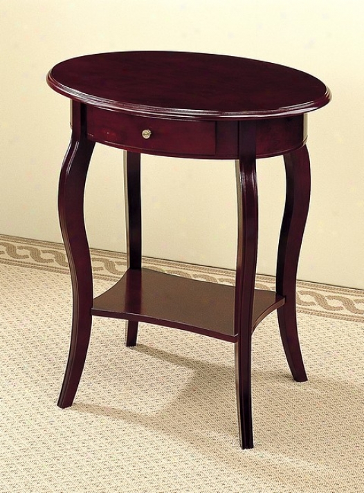 Cherry Finish Solid Wood Oval Accent Side Table