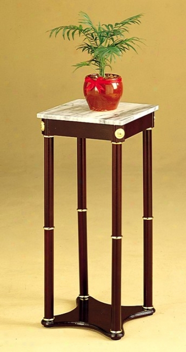 Cherry Finish Wood Square Style Plannt Stand With Marble Table Top