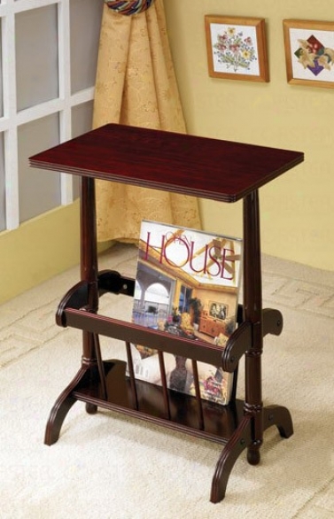 Cherry Finish Wood Tea Table Wiyh Magazine Rack Stop