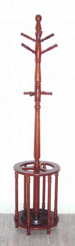 Classic Cherry Oak Finish Coat Hanger With Umbrella Rack
