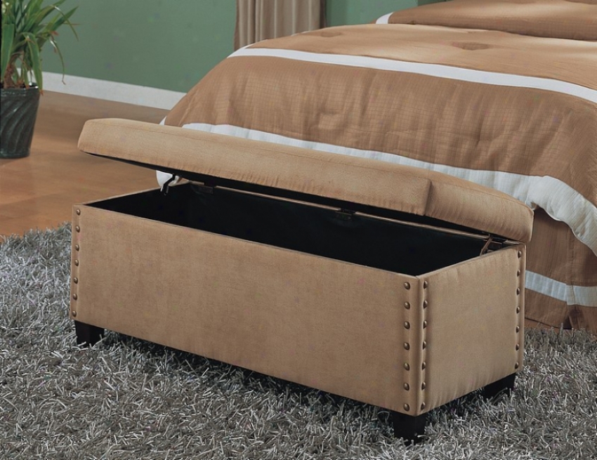 Classic Nailhead Spruce Design Tan Microfiber Storage Bench