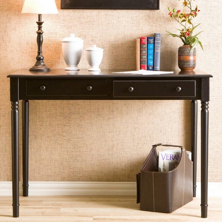 Classic Satin Black 2-drawer Writing Desk