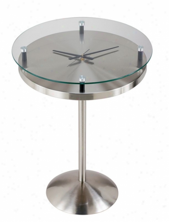 Clock Accent End Table - Floating Glass Time Table Satin Steel Finish