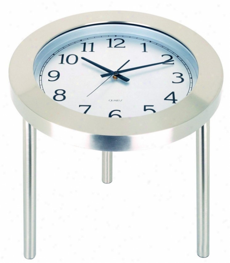 Clock Accent End Table - Time Table Satin Steel Finish