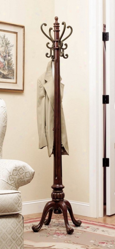 Coat Rack With Queen Anne Legd In Warm Nut Brown Finish