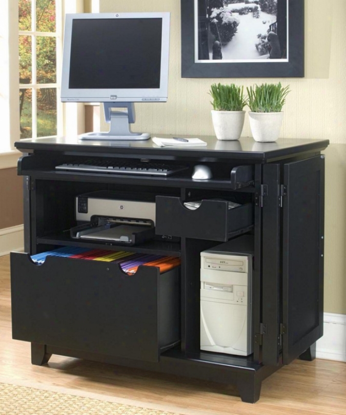 Computer Cabinet Contemporary Style In Black Finish