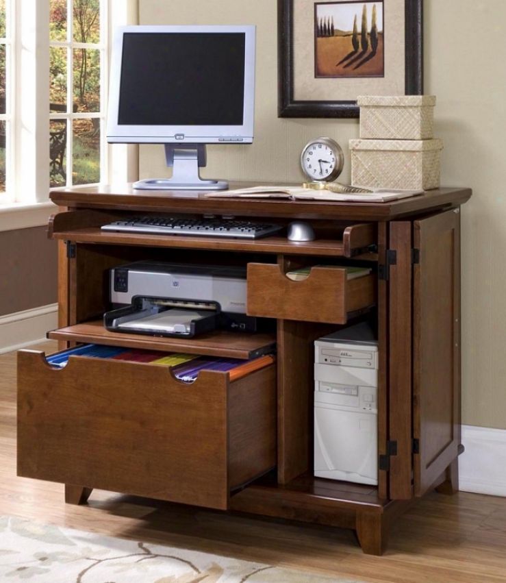 Computer Cabinet Contemporary Style In Cottage Oak Finish