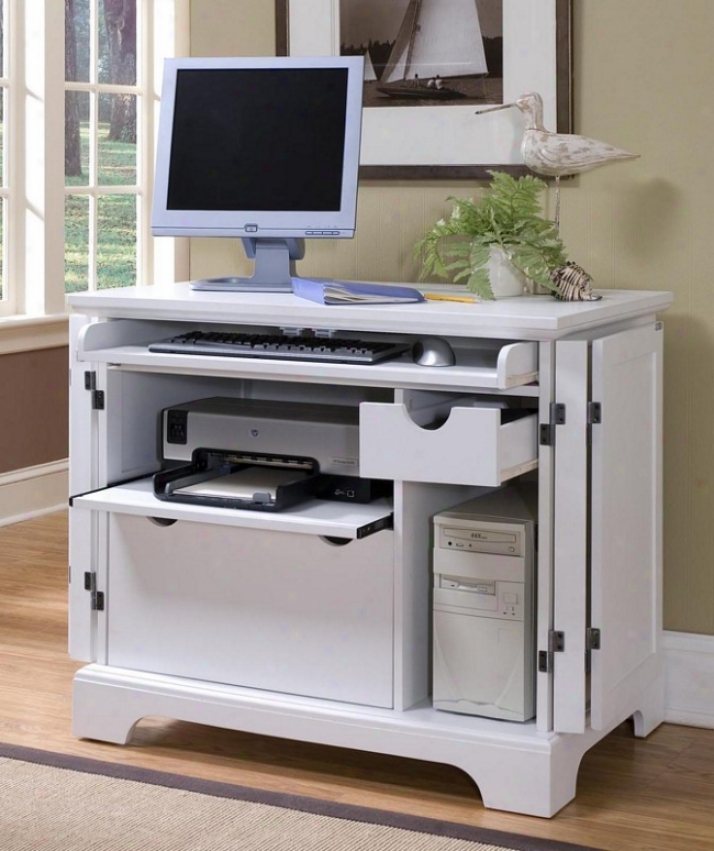 Computer Cabinet Contemporary Style In White Polishing