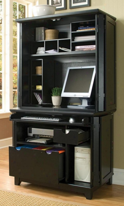 Computer Cabiet With Hutch In Black Finish