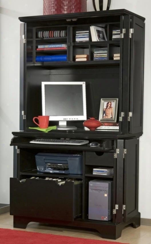 Computer Closet With Hutch In Ebony Finish