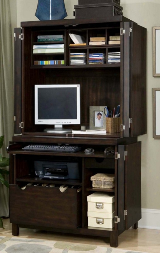 Computer Cabinet With Hutch In Espresso Finish