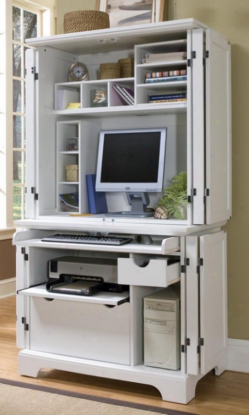 Computer Cabinet With Hutch In White Finish