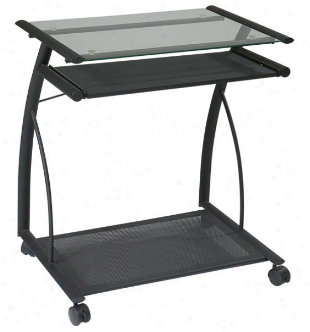 Computer Cart With Glass Top In Black Finish