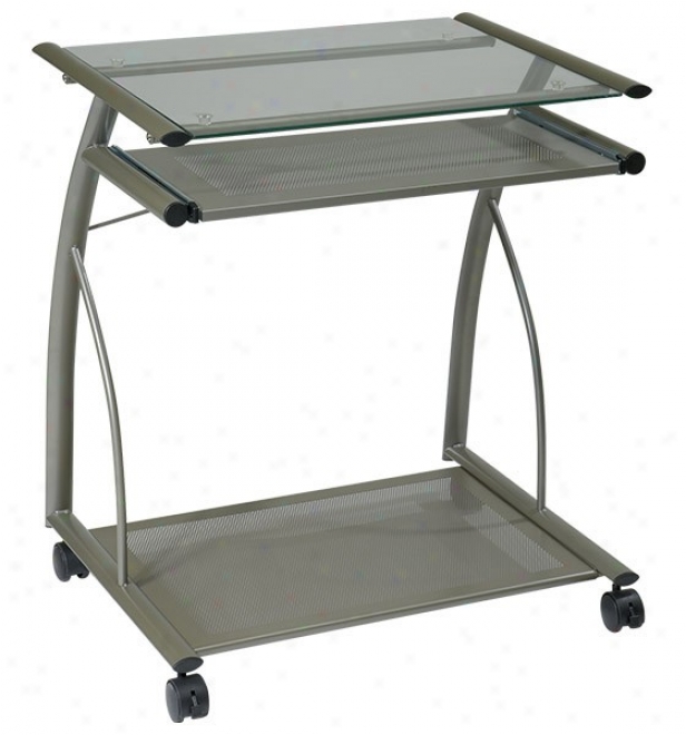 Computer Cart With Glass Top In Champagne Finish