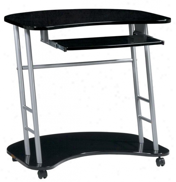 Computer Desk With Casters In Black Amd Silver Finish