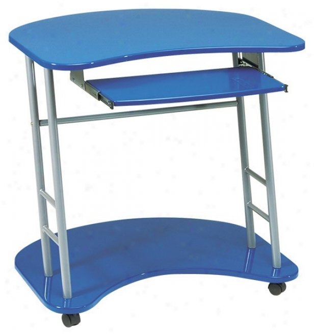 Computer Desk With Casters In Blue And Silver Finish