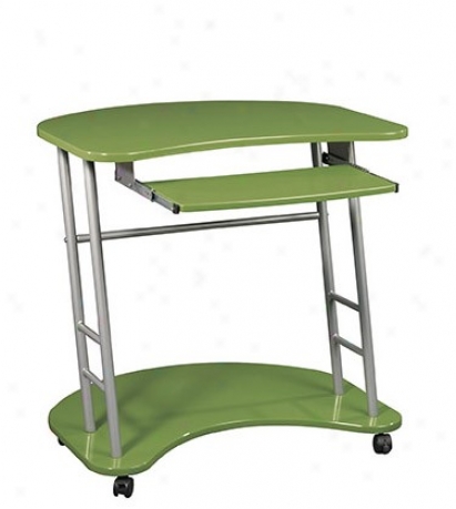 Computer Desk With Casters In Green And Silver Finish