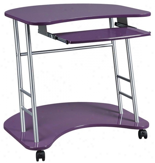 Computer Desk With Casters In Purple And Silver Finish