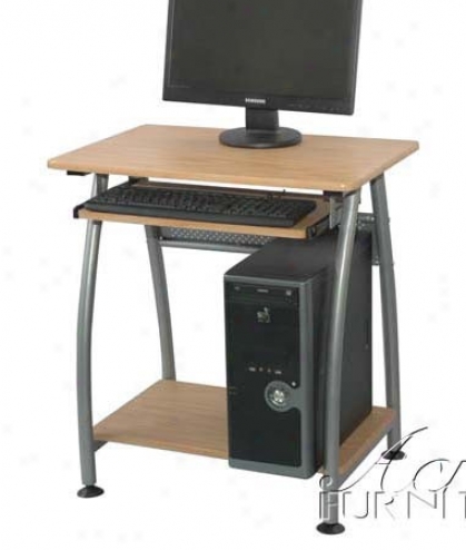 Computer Desk With Curved Metal Legs In Oak Finish