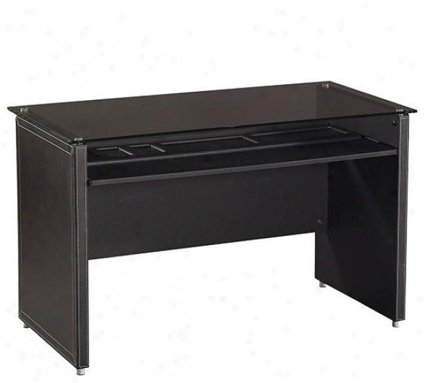 Computer Desk In the opinion of Faux Leathrr Panels In Black Finish