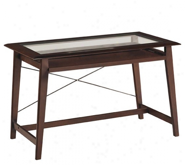 Computer Desk With Glass Top In Merlot Finish