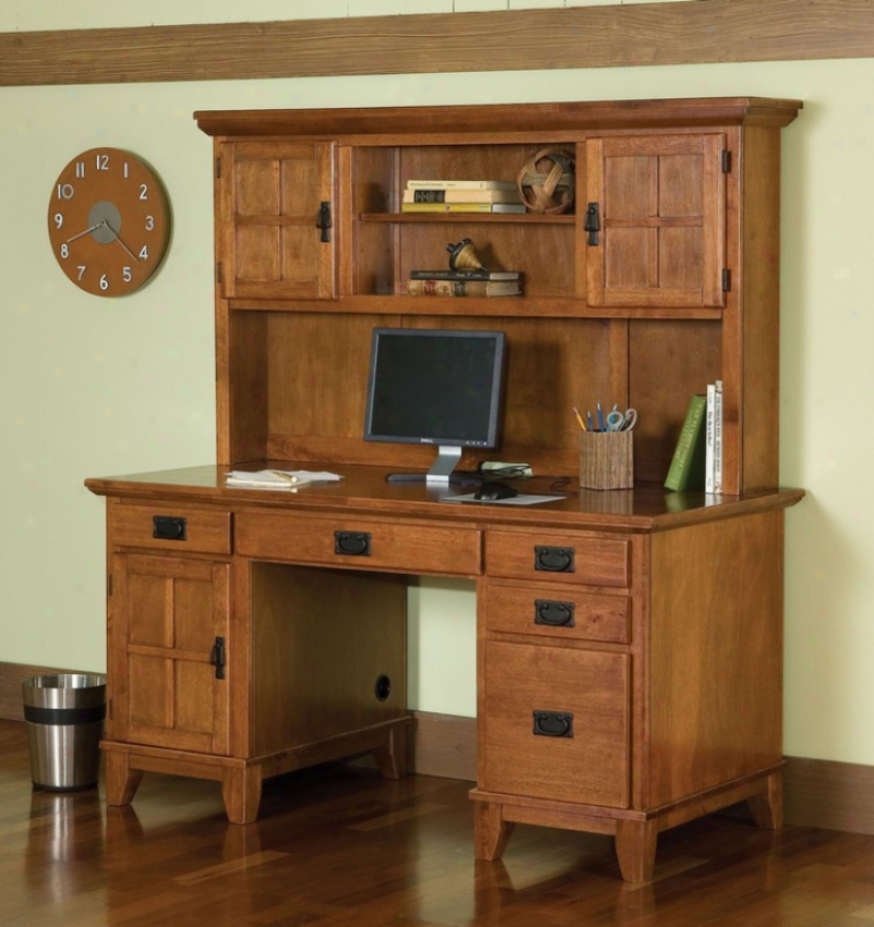 Computer Desk With Hutch In Cottage Oak Finish