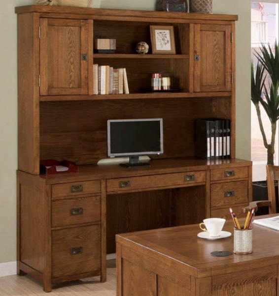 Computer Desk With Hutch Slesk Lines In Oak Finish