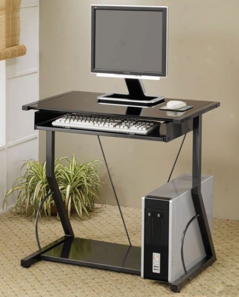 Computer Desk With Pull Out Tray In Black Finish