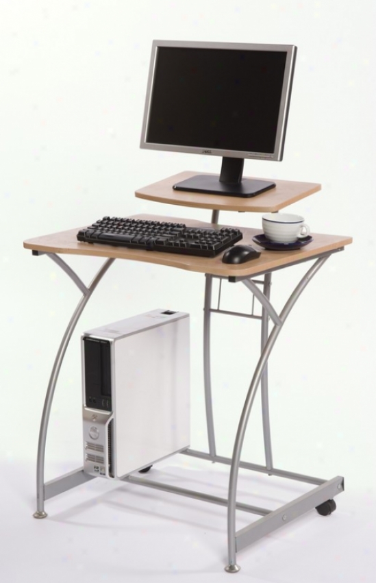 Computer Desk Through  Raised Surface In Natural Finish