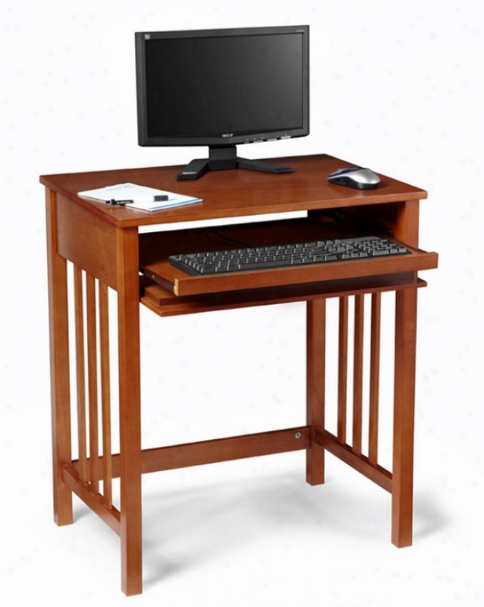 Computer Desk With Slat Design In Cherry Finish