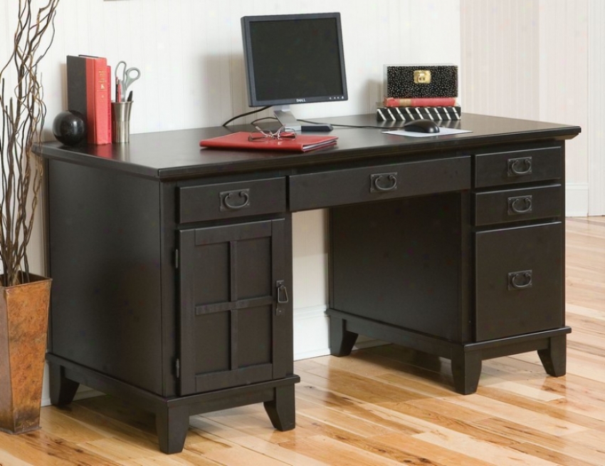 Compuer Executive Desk With Pedestal In Ebony Finish