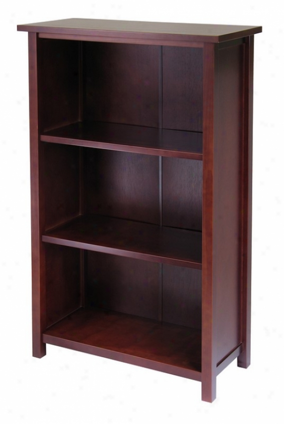 Contemporary Antique Walnut Finish 3 -tier Shelf Bookcase