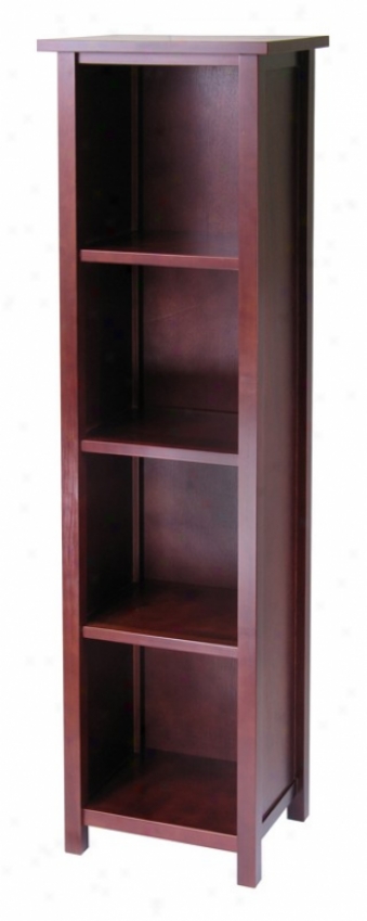 Contemporary Antique Walnut Finish 4-tier Shelf Bookcase