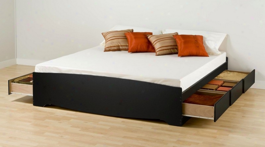 Contemporary Black Finish King Size Platform Storage Bed