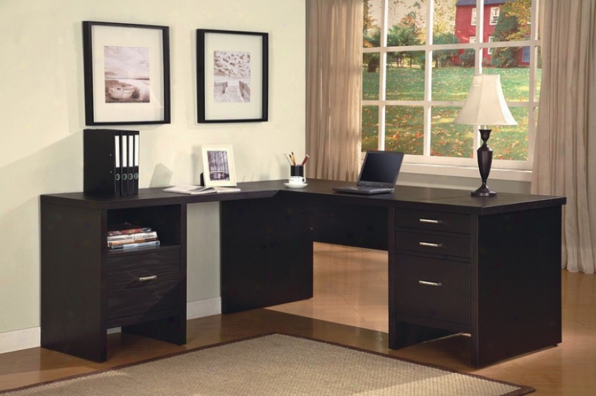 Contemporary Black &quotl&quot Shape Inscription Desk Through  File Cabinets