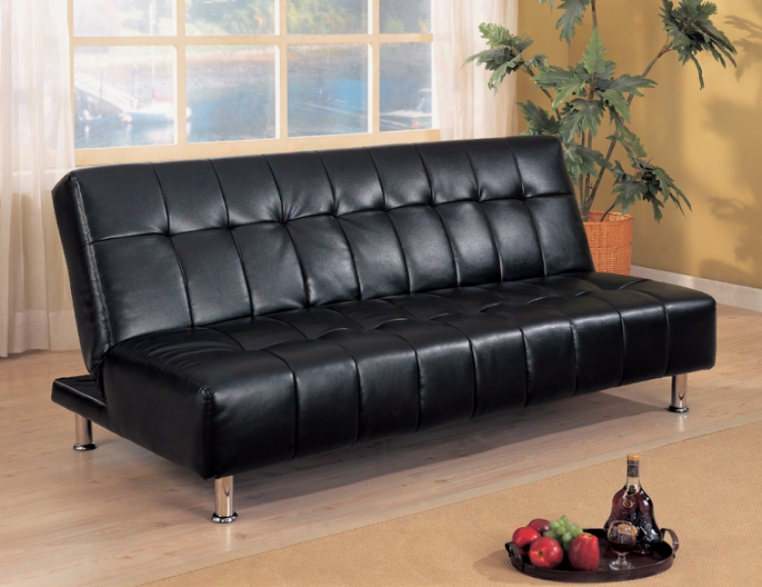 Contemporary Black Vinyl Futon Sofa Bed W/metal Legs