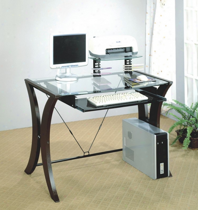 Contemporary Cappuccino Finish Computer Desk W/ Hap Out Tray