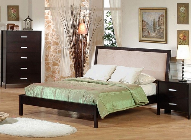 Contemporary Cappuccino Finish Microfiber Queen Platform Bed