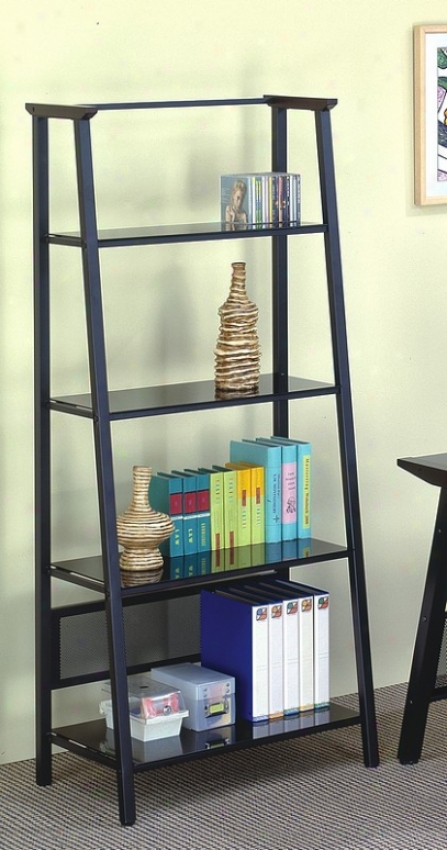 Contemporary Dark Color Glass & Metal 4-tier Book Shelf / Bookcase