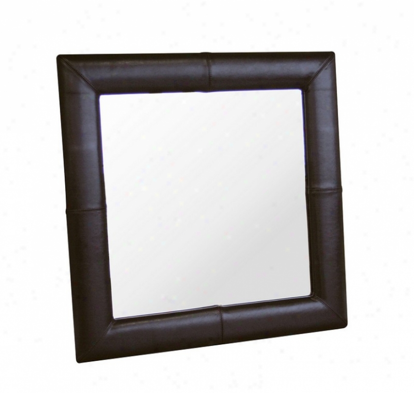 Contemporqry Espresso Brown Leather Fram Square Wall Mirror