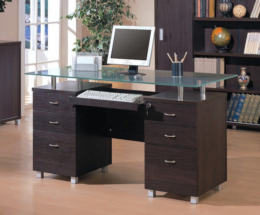 Contemporary Home Office Computer Desk With Glass Head