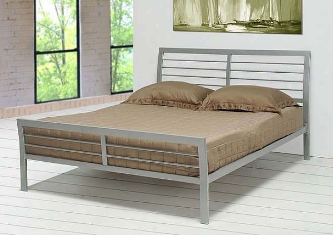 Contemporary Metal Silver Platform Queen Size Bed