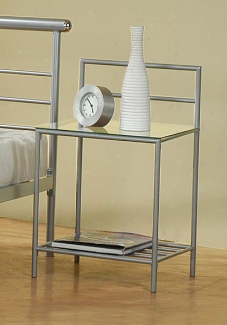 Contemporary Modern Silver Finish Metal Night Stand Bedside Table