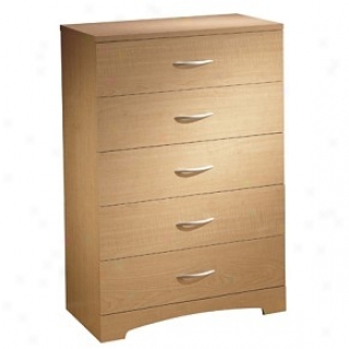 Contemporary Style Natural Maple Finish 5 Drawer Chest