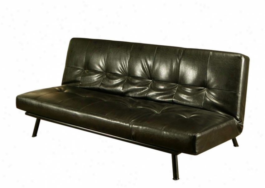Convertible Futon Sofa Chaise In Black Bi-cast Fabric