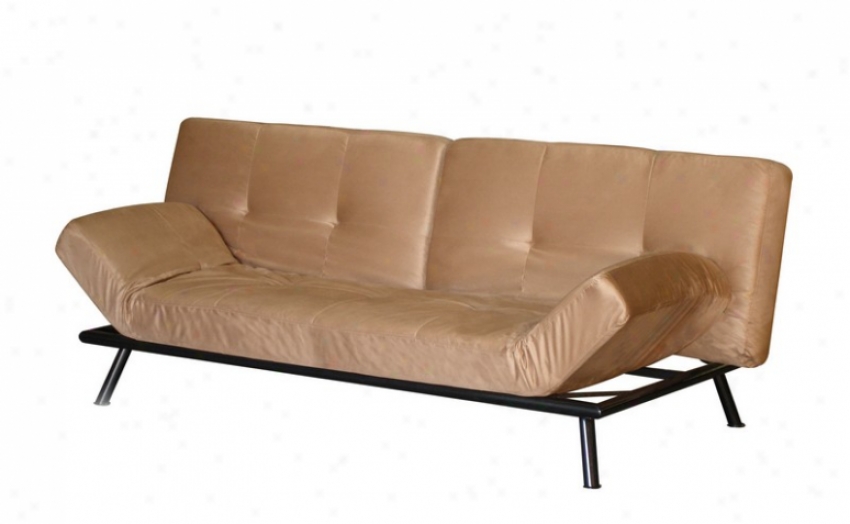 Convertible Futon Sofa With Adjustable Arms In Khaki Microfiber