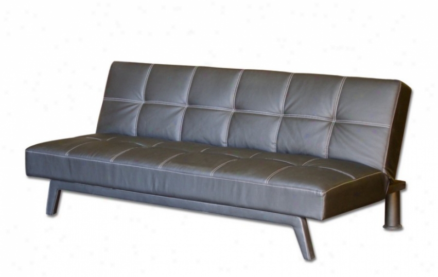 Convertible Futon Sofa With Baseball Stitching In Black Pu Leather