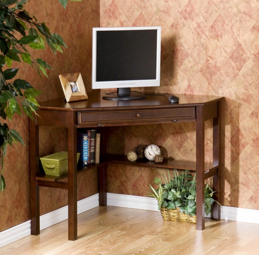 Corner Computdr Desk With Slide Out Keyboard Tray In Espresso Finish