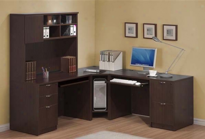 Corner Computer Workstation Office Desk Mahogany Polishing